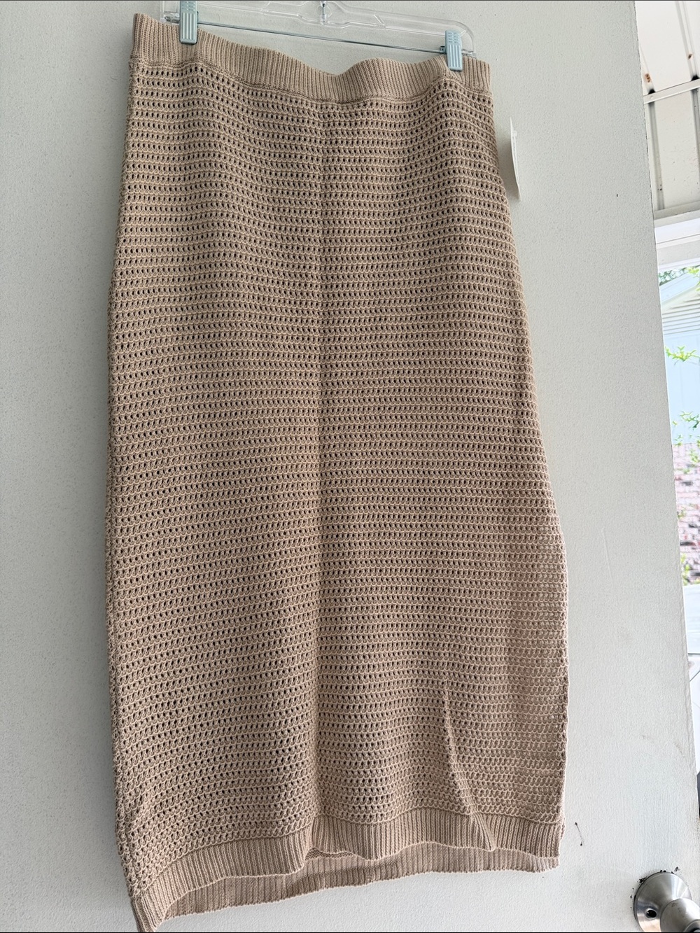 Neutral Knit Midi Skirt in Light Beige
